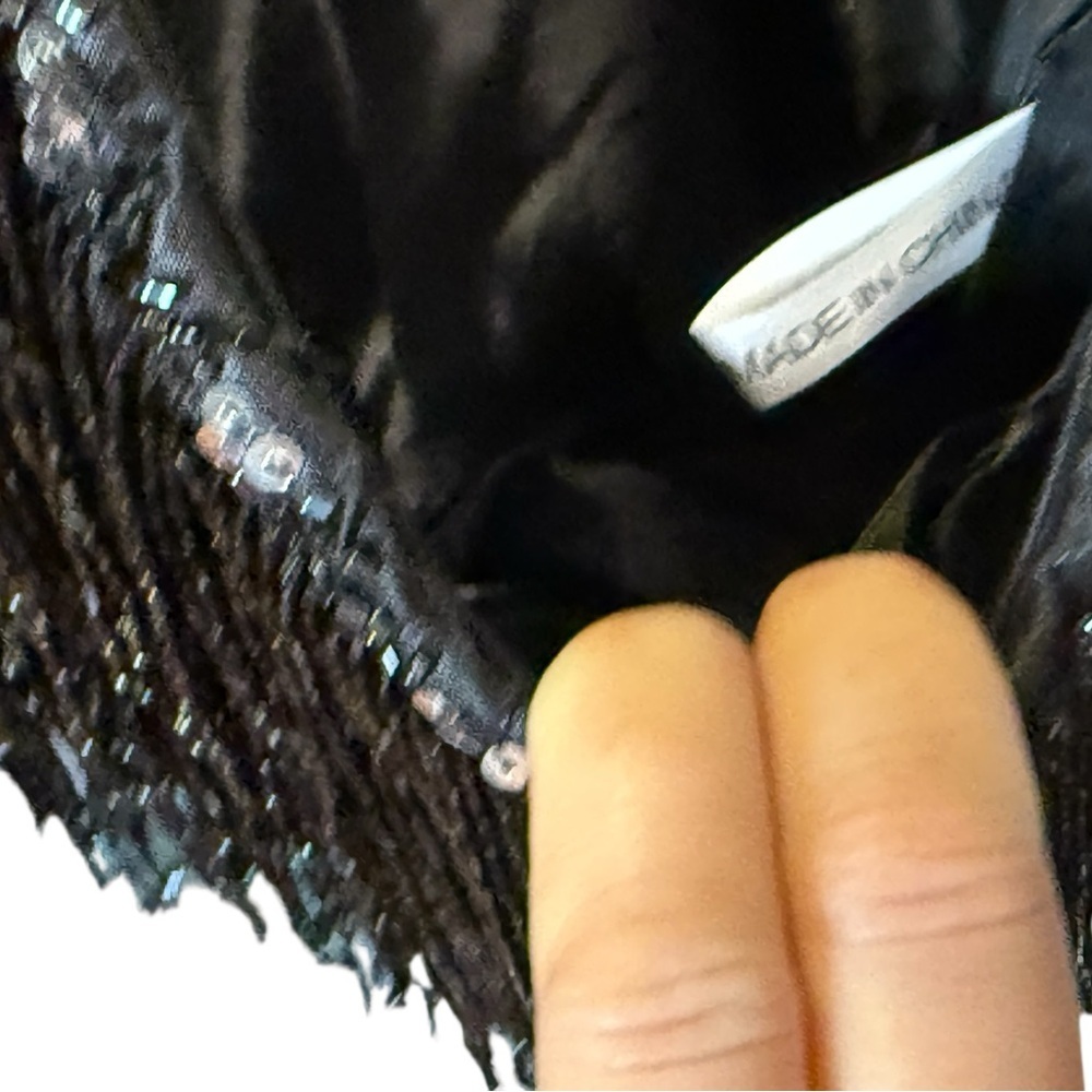 Black Beaded Fringe Crossbody Bag Sequins Vintage - Picture 7 of 7